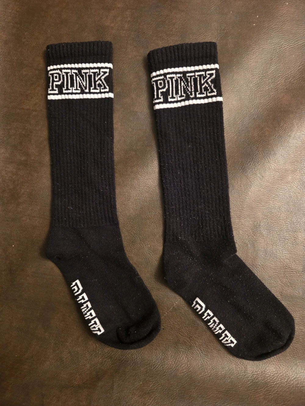PINK Victoria's Secret Black  Athletic Socks with White Logo
